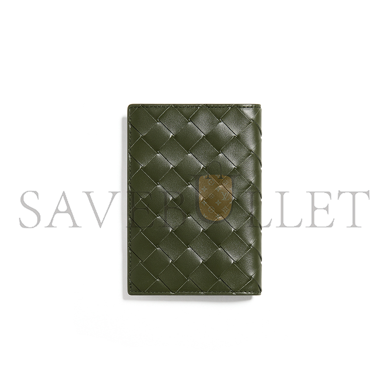 B0tt*ga Ven*ta INTRECCIATO PASSPORT CASE GREEN TWEED MINERAL 749441VCPQ63825 (13.6*9.5*0.5cm)